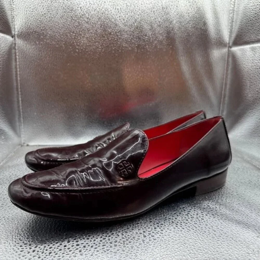 Size 8M - Tory Burch Womens Black Patent Leather Slip On Classic Ballet‎ Loafers